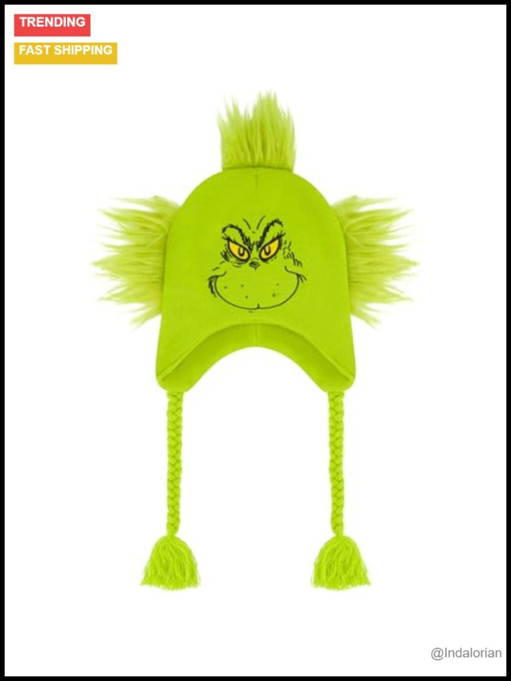 Grinch Peruvian Beanie Hat Faux Fur Tassels Adult Winter Knit Cap